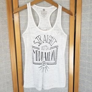 White Racerback Tank Top Yoga Burnout Graphic Tee Size Small